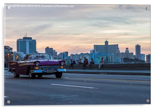 Tourists in a vintage car on the Malecon Acrylic by Jason Wells