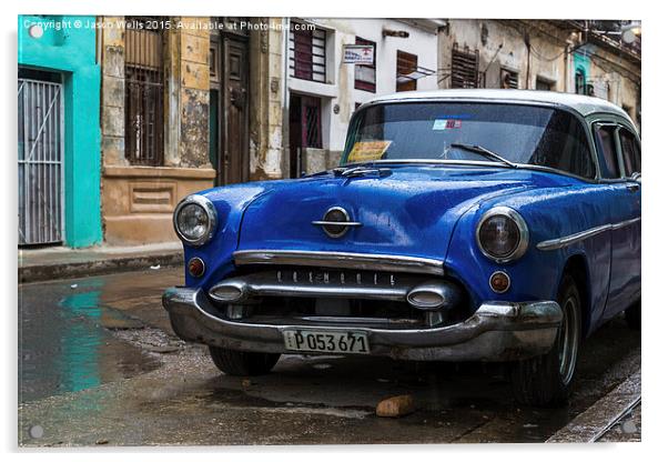 Blue old timer parked up Acrylic by Jason Wells