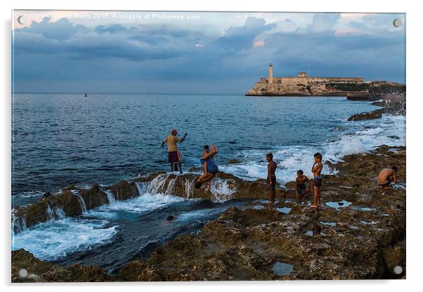 Backflipping off the Malecon Acrylic by Jason Wells