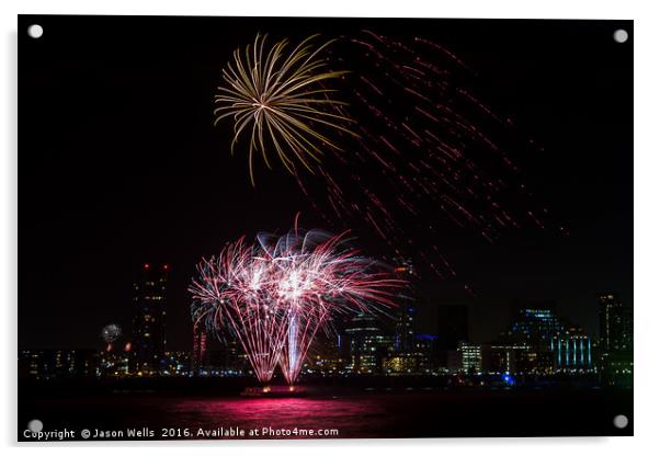 Colourful fireworks on the Liverpool waterfront Acrylic by Jason Wells
