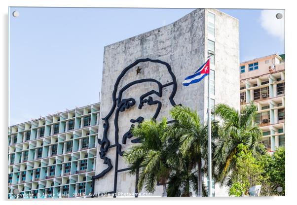 Che Guevara next to the Cuban flag Acrylic by Jason Wells