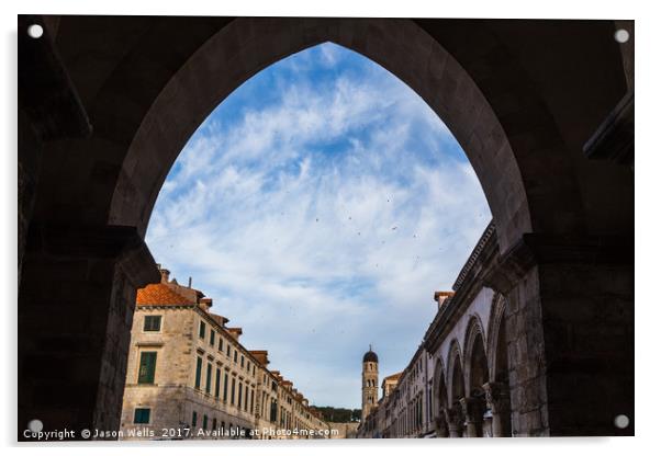 The Stradun through an archway Acrylic by Jason Wells