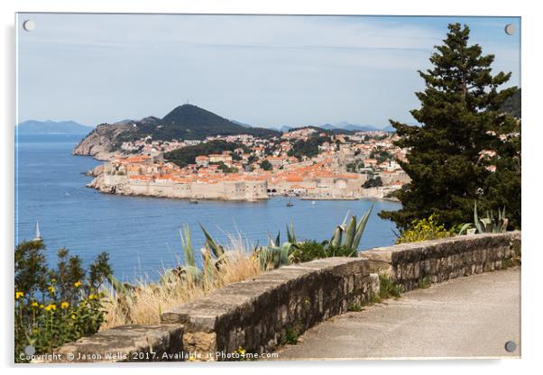 Dubrovnik's old town seen over a curving coastal r Acrylic by Jason Wells