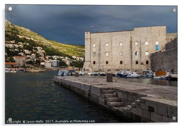 Stormy skies behind St John’s Fortress Acrylic by Jason Wells