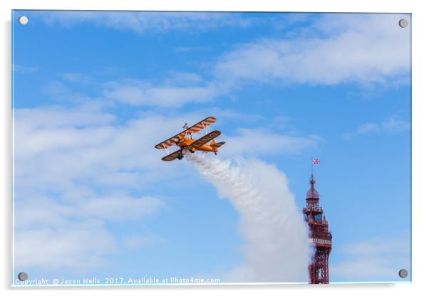 Wingwalker in front of the Blackpool tower Acrylic by Jason Wells