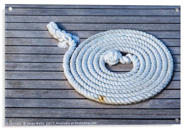 Rope neatly left on a boat Acrylic by Jason Wells