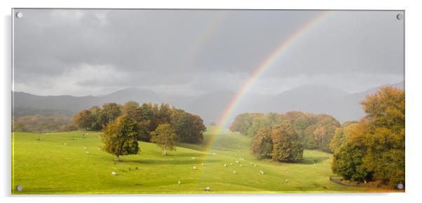 Double rainbow panorama in the Lake District Acrylic by Jason Wells
