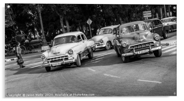Old timers panorama in monochrome Acrylic by Jason Wells