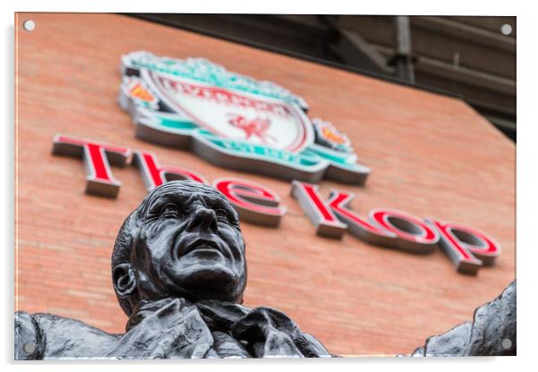 Bill Shankly statue under The Kop sign Acrylic by Jason Wells
