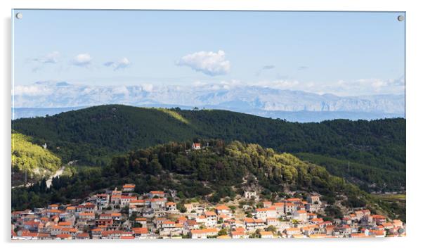 Tiny chuch above the village of Blato Acrylic by Jason Wells