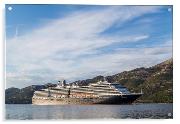 Holland America Line cruise ship on the Peljesac channel Acrylic by Jason Wells