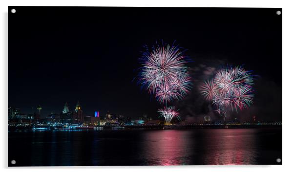 Colourful fireworks above the Liverpool skyline Acrylic by Jason Wells
