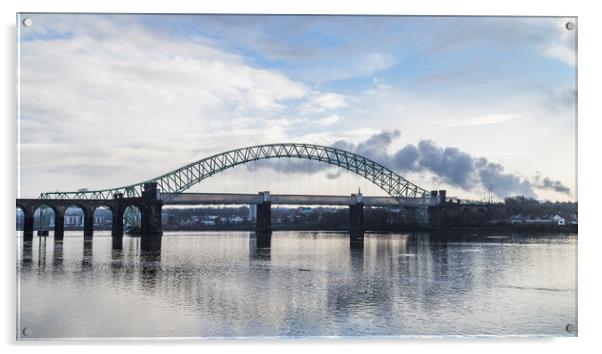 Runcorn Bridges spanning the Mersey Estuary Acrylic by Jason Wells