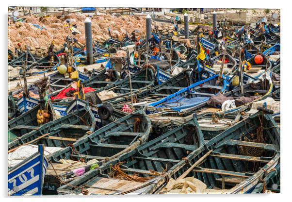 Wooden fishing boats lined up in Agadir harbour Acrylic by Jason Wells