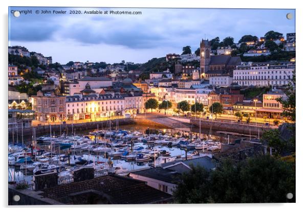  Torquay Harbour At Twilight Acrylic by John Fowler