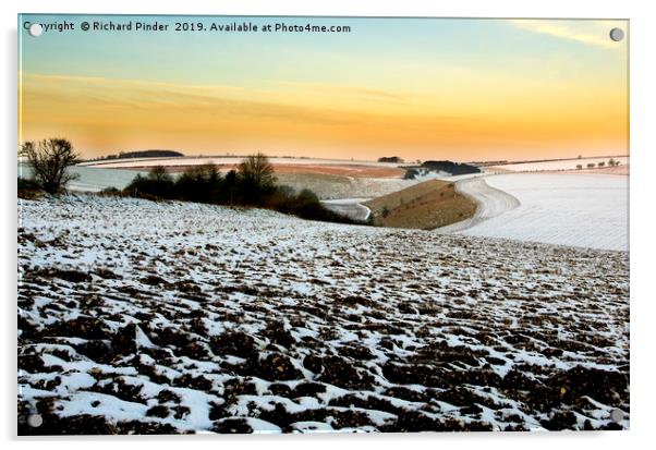 Snow on the East Yorkshire Wolds. Acrylic by Richard Pinder