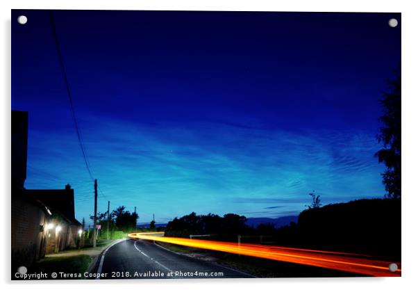 Noctilucent clouds glow above the cars  Acrylic by Teresa Cooper