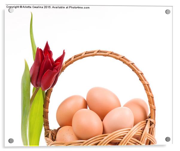 Wielkanocna Swieconka of eggs in wicker basket  Acrylic by Arletta Cwalina