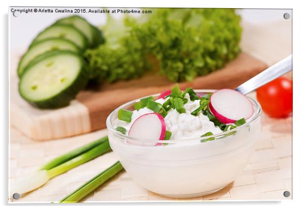 cottage cheese with radish and chives  Acrylic by Arletta Cwalina