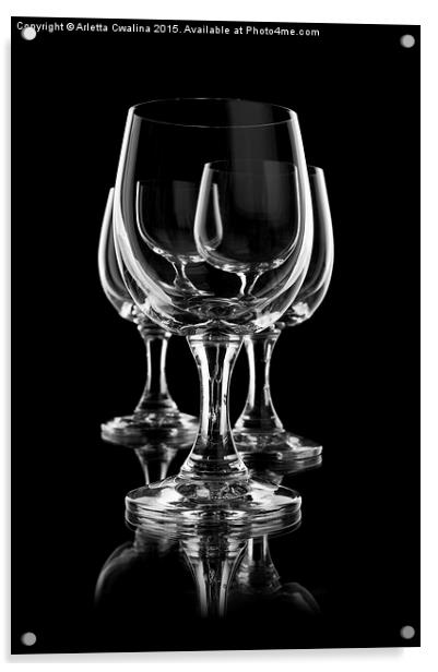 Three empty wine glasses on black Acrylic by Arletta Cwalina