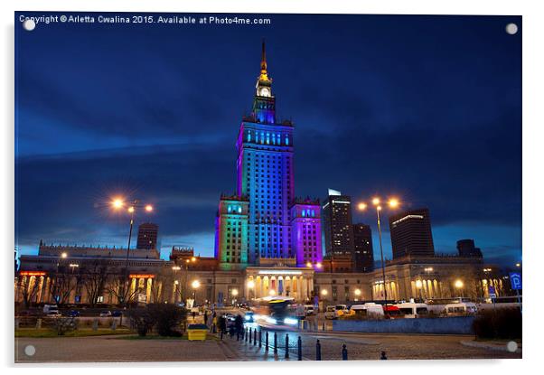 Rainbow colors on PKiN building in Warsaw, Poland Acrylic by Arletta Cwalina