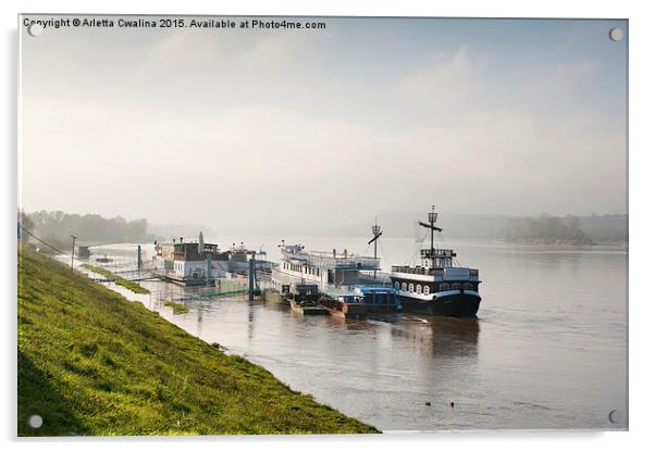 ferry ships at Vistula River Acrylic by Arletta Cwalina