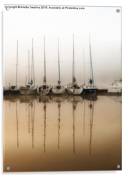  Fog and moored boats Acrylic by Arletta Cwalina