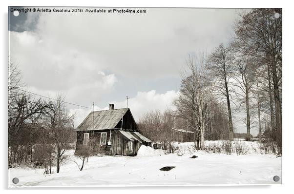 dilapidated wooden house in winter Acrylic by Arletta Cwalina