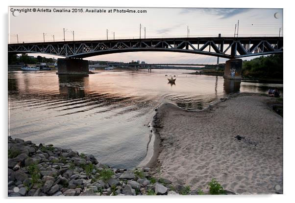 Dry Vistula River evening view Acrylic by Arletta Cwalina