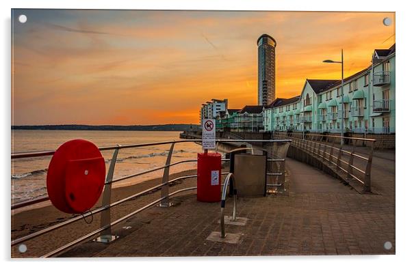 Swansea Seafront Sunset Acrylic by Dean Merry