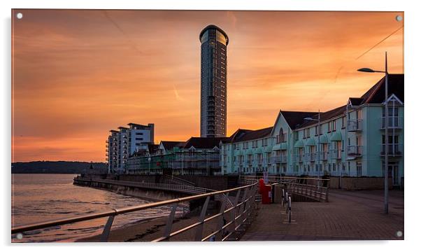 Swansea Seafront Sunset Acrylic by Dean Merry