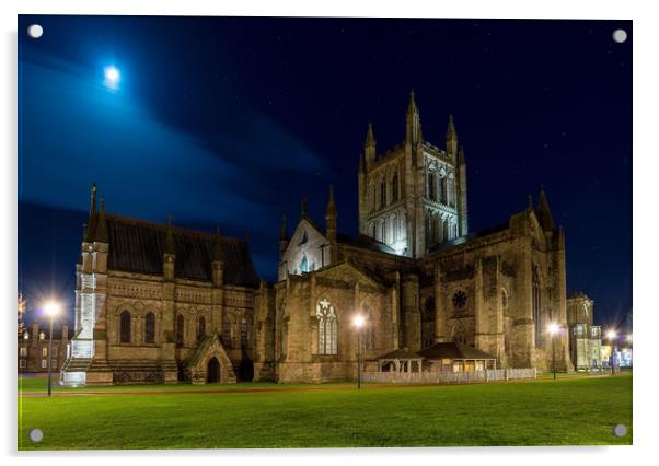 Moon lit Cathedral, Hereford Acrylic by Dean Merry