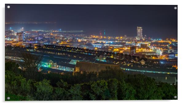 City of Swansea panorama  Acrylic by Dean Merry