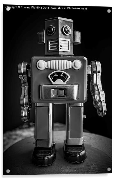 Vintage Tin Toy Robot Black and white Acrylic by Edward Fielding