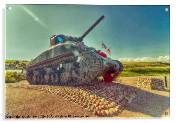 ShermAN tANK AT Slapton Sands Acrylic by John Boud