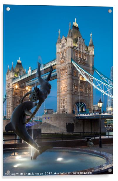 Girl with a Dolphin and Tower Bridge Acrylic by Brian Jannsen