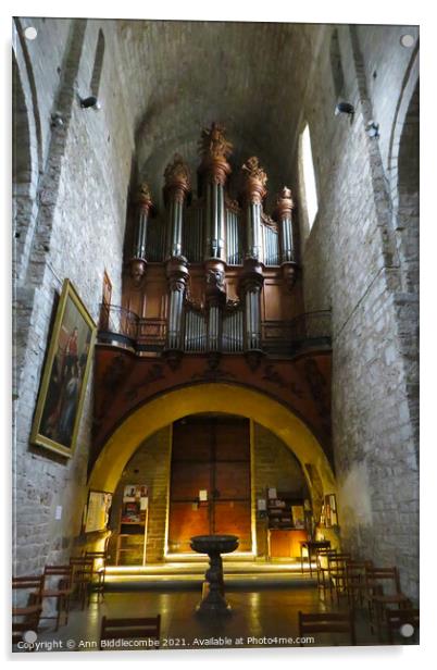 Inside the church at Saint-Guilhem-le-Désert Acrylic by Ann Biddlecombe