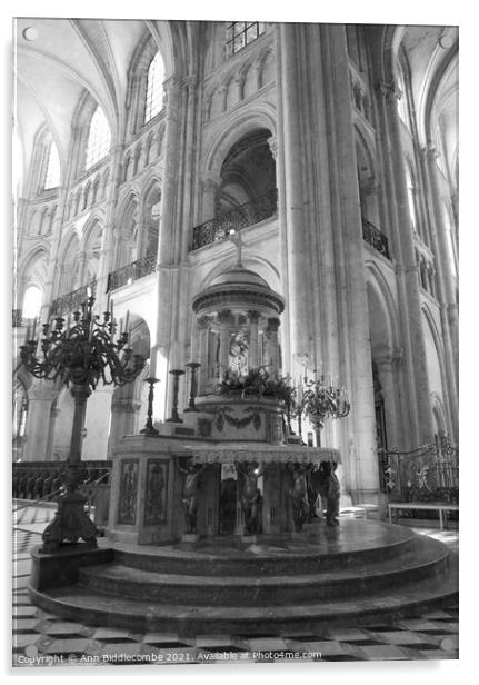 At the Alter in Noyon Cathedral in monochrome Acrylic by Ann Biddlecombe