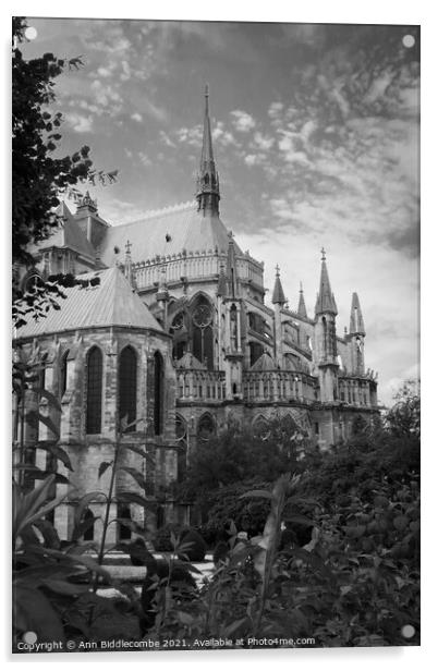 Cathedral in Reims in monochrome Acrylic by Ann Biddlecombe