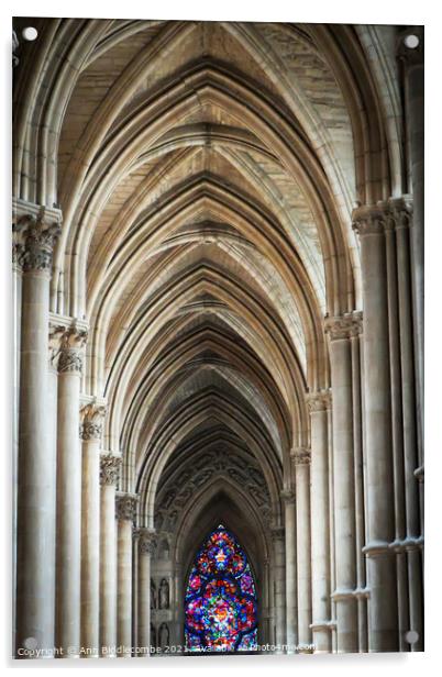 Inside cathedral at Reims France Acrylic by Ann Biddlecombe