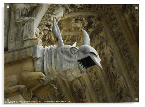 Rino gargoyle at Riems Notre Dame Acrylic by Ann Biddlecombe