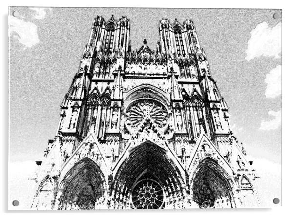 Sketch of Notre-Dame de Reims Acrylic by Ann Biddlecombe