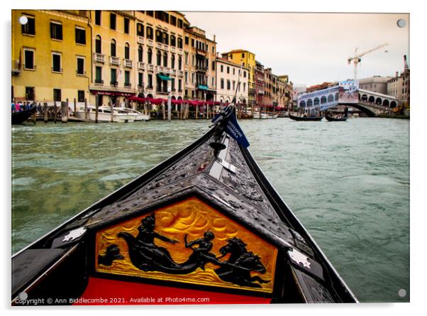 Venice by Gondola on the main canal Acrylic by Ann Biddlecombe