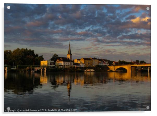 Sunrise over Losne Town Acrylic by Ann Biddlecombe