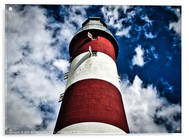 Plymouth lighthouse with dramatic effect Acrylic by Ann Biddlecombe