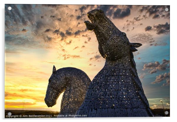 The Kelpies in Helix Park at Falkirk Acrylic by Ann Biddlecombe