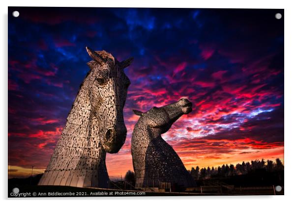 Kelpies in Helix Park Acrylic by Ann Biddlecombe