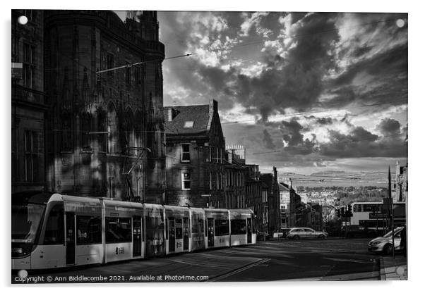 A view down Saint Andrews Street in Edinburgh  Acrylic by Ann Biddlecombe