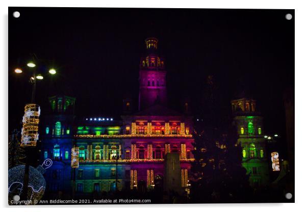 City chambers in George square lit for Christmas Acrylic by Ann Biddlecombe