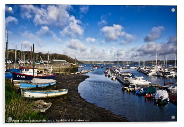 Mylor port harbour with the tide out Acrylic by Ann Biddlecombe